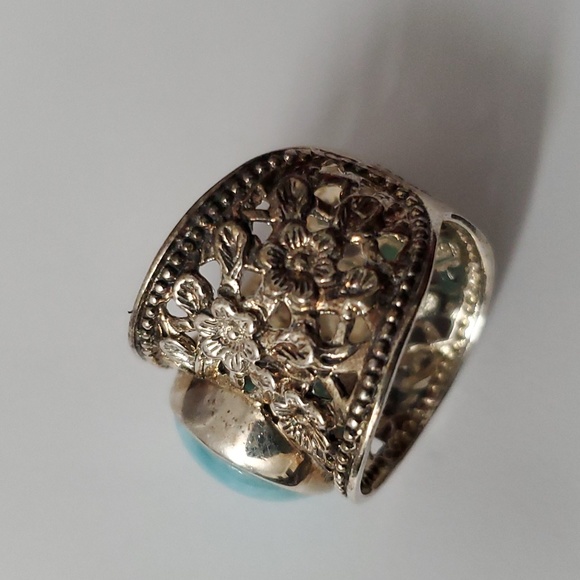 Sterling Silver 925 Larimar Filigree Ring - Picture 7 of 16